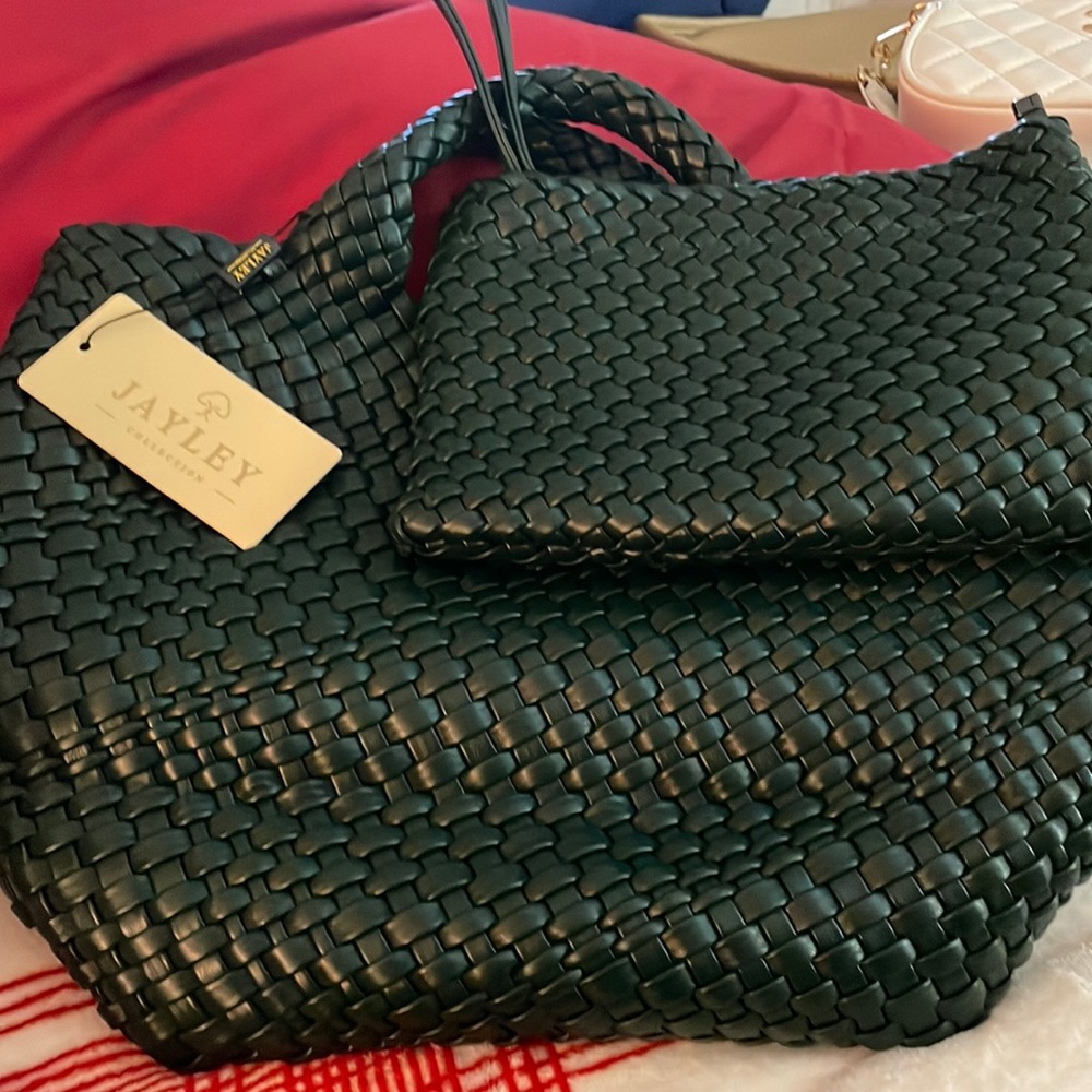 Emerald green woven Jayley bag